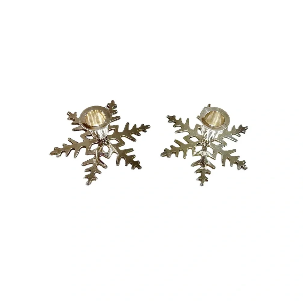Silver plated snowflake candlestick holders, Christmas candle holder